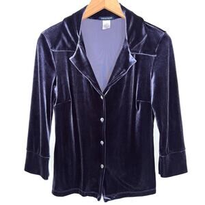 Boston Proper Purple Velvet Collared Button Front Shirt Size Small